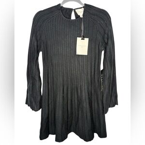 Pomander Place Tuckernuck Adi Ribbed Knit Dress Black XS NWT Long Bell Sleeve